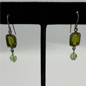 Vintage Olive and Spring Green Crystal Drop Earrings - Vintage